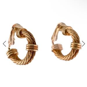 Christian Dior Vintage Gold Rope Hoop Clip-on Earrings
